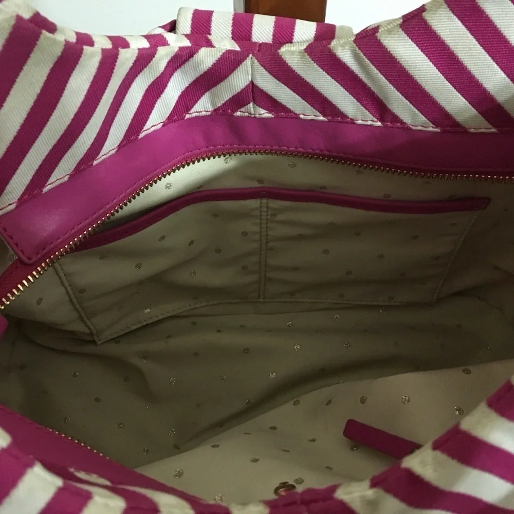 KATE SPADE SEASIDE SUTTON PINK WHITE STRIPE BOW SATCHEL PURSE